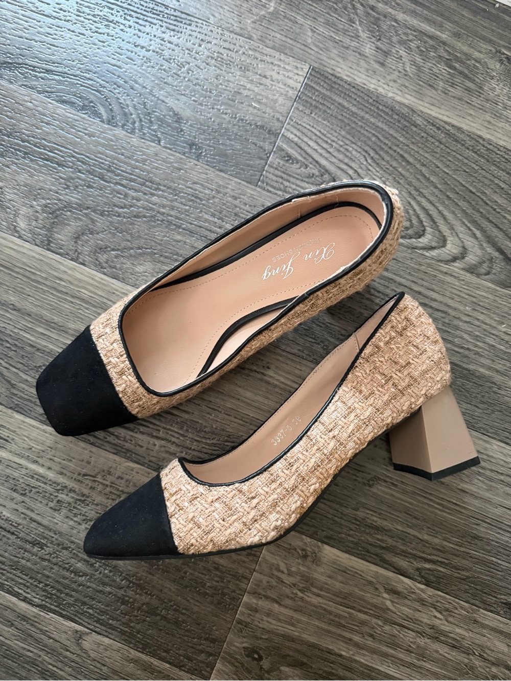 Xin Jing Women's Tweed Colorblock Squared-Toe Heels
